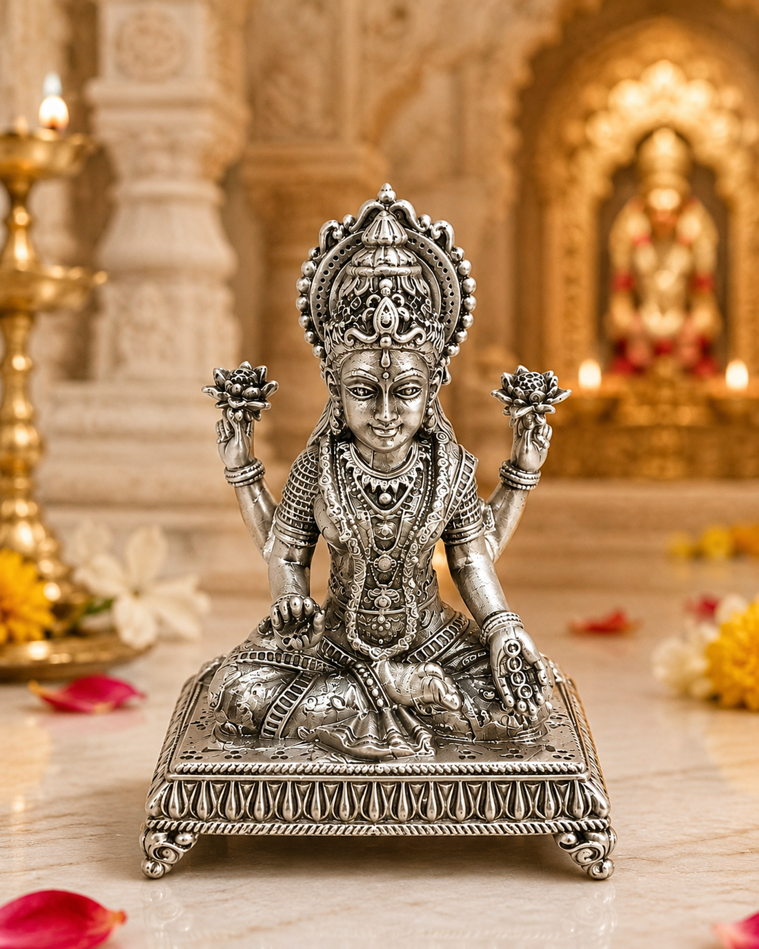 925 Sterling Silver Goddess Lakshmi Idol | Handcrafted Laxmi Mata Murti for Pooja, Home Temple & Gifting - image 2