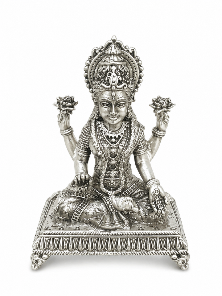 925 Sterling Silver Goddess Lakshmi Idol | Handcrafted Laxmi Mata Murti for Pooja, Home Temple & Gifting - image 2