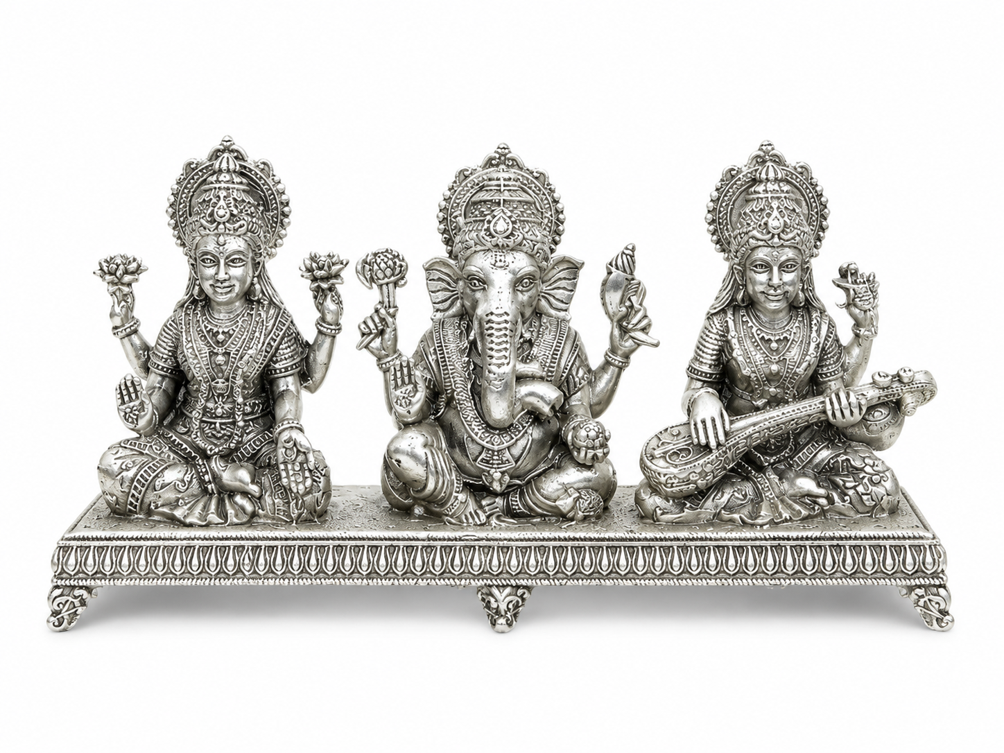 925 Sterling Silver Lakshmi Ganesha Saraswati Trio Idol | Divine Blessings & Prosperity | Premium Silver God Idol for Pooja, Home & Gifting - image 3
