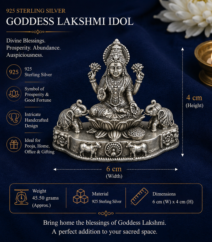 925 Sterling Silver Goddess Lakshmi Idol with Elephants | Premium Silver Lakshmi Murti for Pooja, Home, Office & Gifting - image 1
