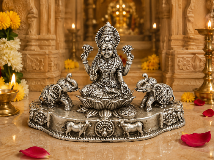 925 Sterling Silver Goddess Lakshmi Idol with Elephants | Premium Silver Lakshmi Murti for Pooja, Home, Office & Gifting - image 2