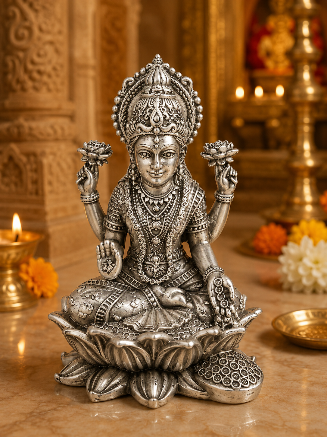 925 Sterling Silver Goddess Lakshmi Idol – Exquisite Religious Idol for Pooja, Home Décor & Gifting | 90 Grams | 4 × 6 cm - image 2