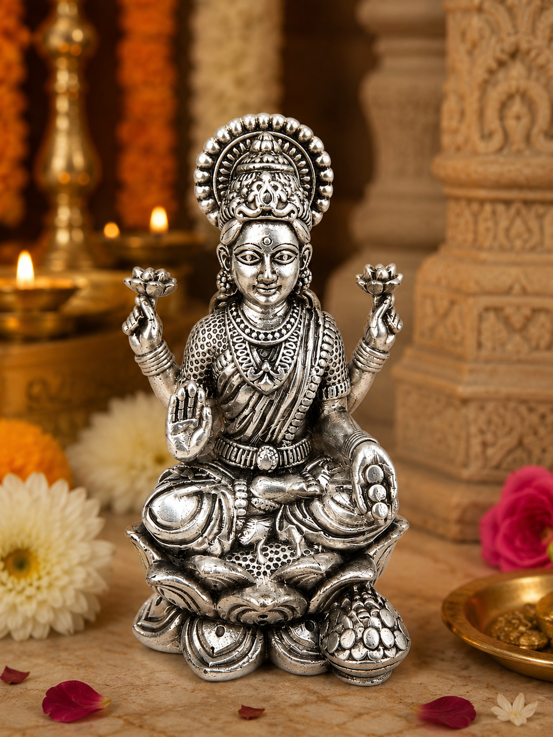 925 Sterling Silver Goddess Lakshmi Idol | Handcrafted Laxmi Murti for Pooja, Home & Gifting | 5 cm - image 2