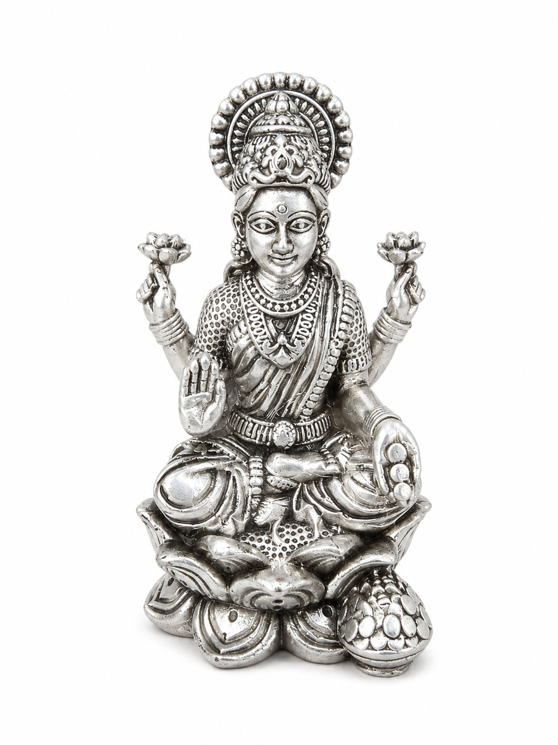 925 Sterling Silver Goddess Lakshmi Idol | Handcrafted Laxmi Murti for Pooja, Home & Gifting | 5 cm - image 3