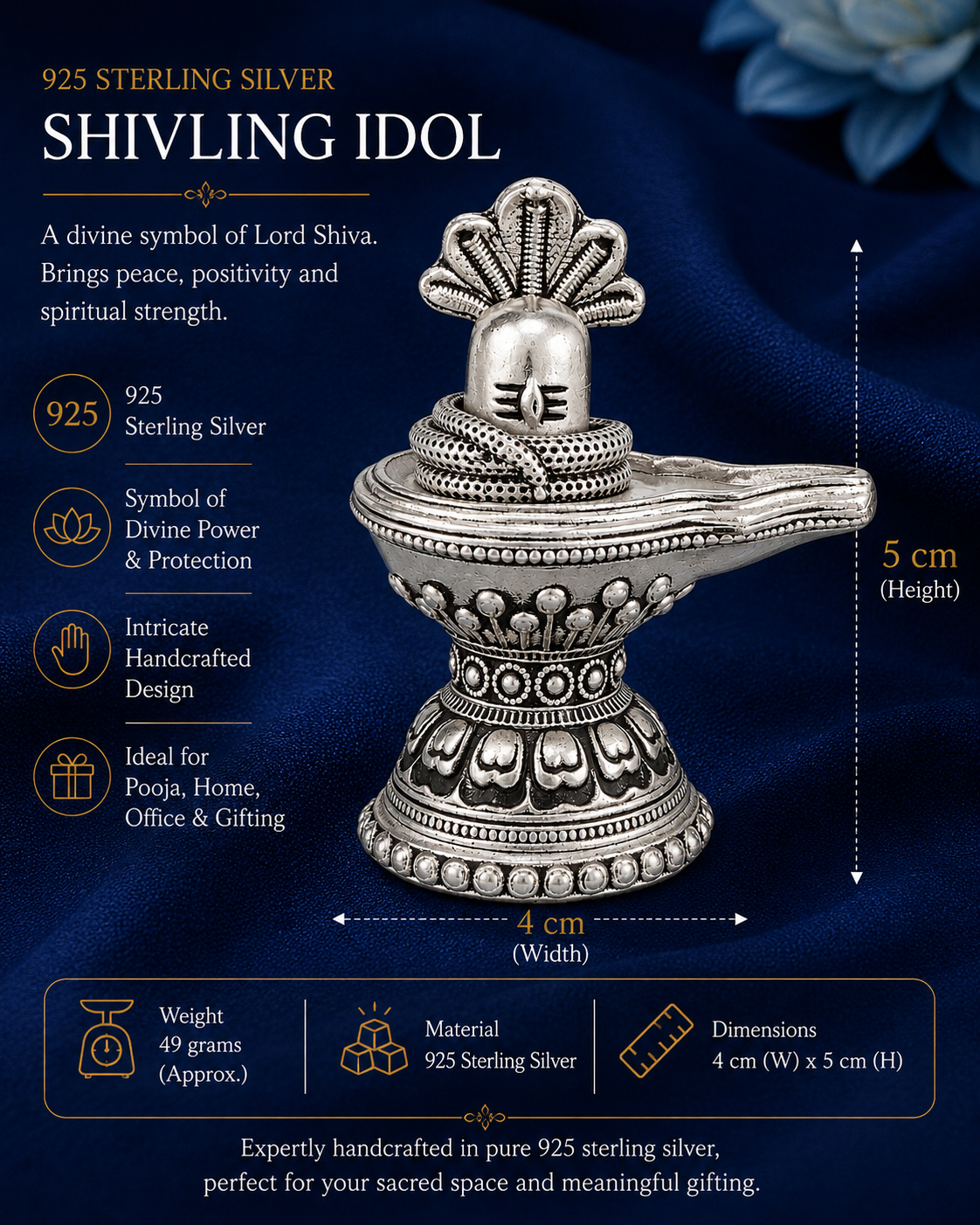 925 Sterling Silver Shivling Idol | Handcrafted Lord Shiva Statue for Pooja, Home & Gifting - image 2