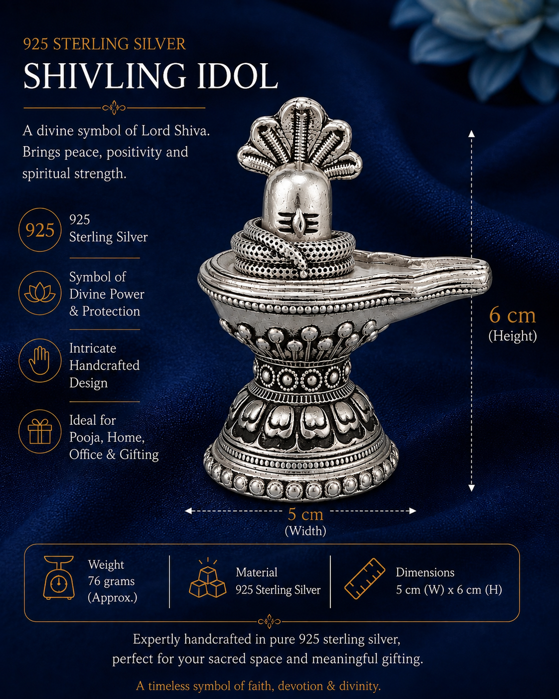 925 Sterling Silver Shivling Idol with Cobra Hood – Pooja, Home Temple & Gifting - image 3