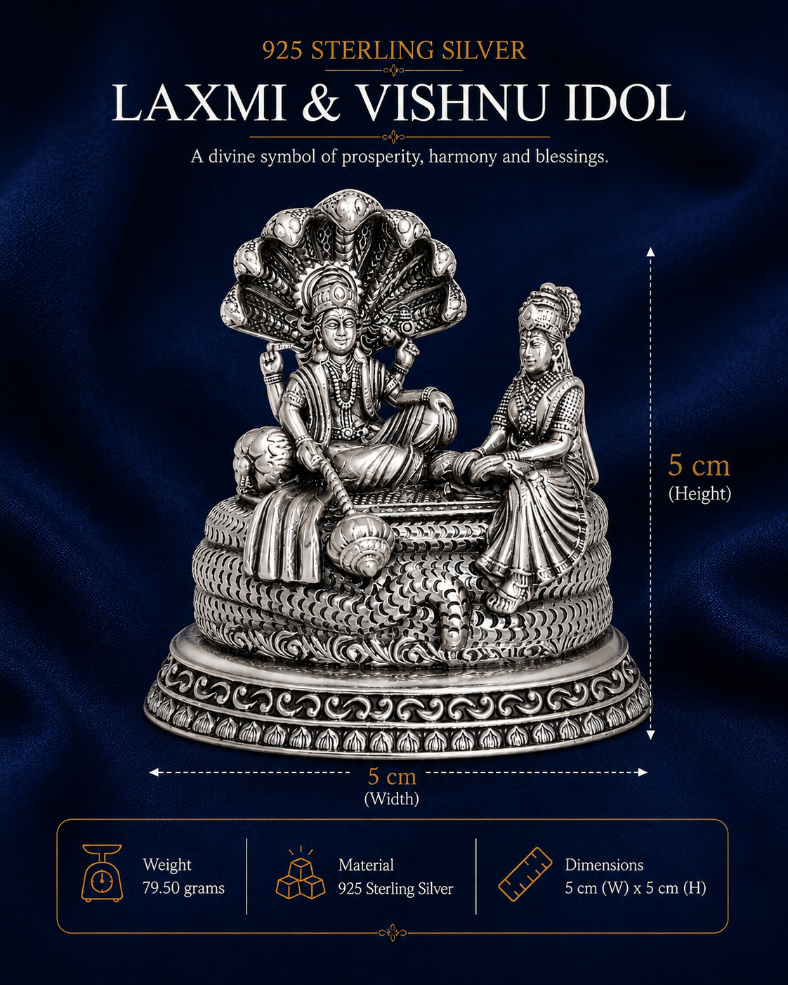 925 Sterling Silver Lord Vishnu with Lakshmi Idol – Divine Pooja & Gifting Murti - image 3