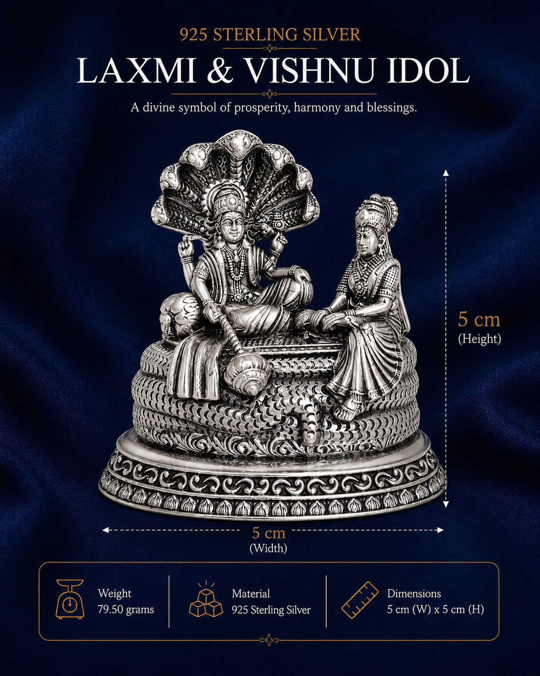 925 Sterling Silver Lord Vishnu with Lakshmi Idol – Divine Pooja & Gifting Murti - image 3