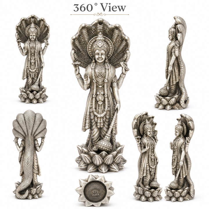 925 Sterling Silver Lord Vishnu with Shesh Nag Idol – Home Temple & Pooja Murti - image 2