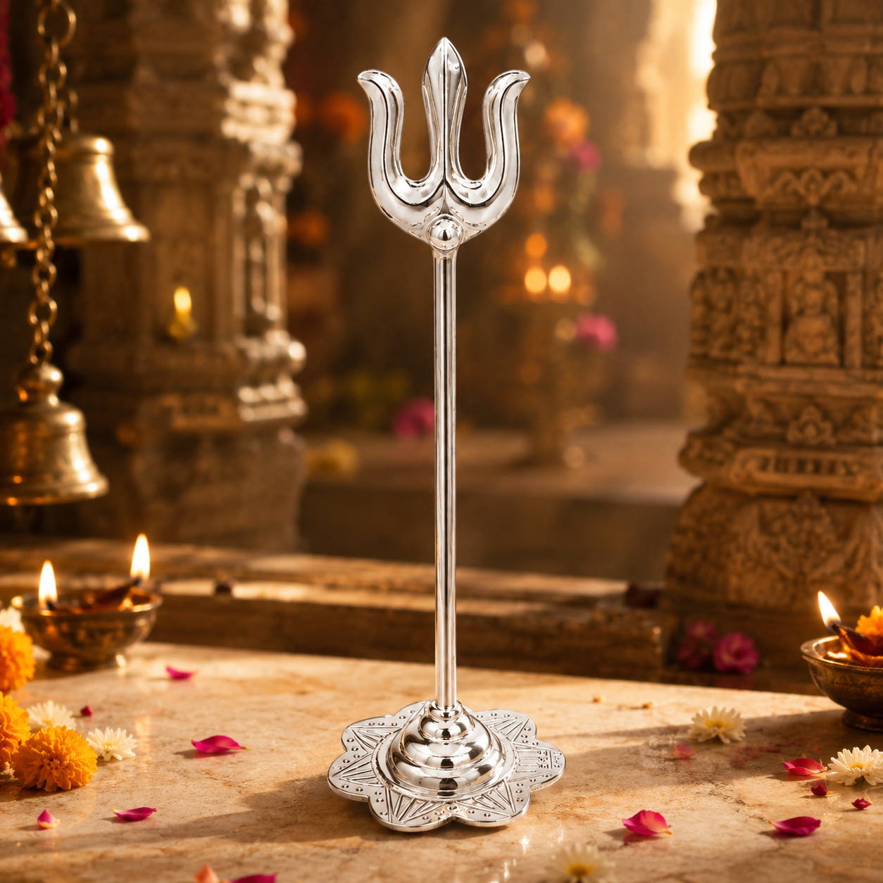 925 Sterling Silver Trishul Idol with Decorative Base – Home Temple & Gifting - image 2