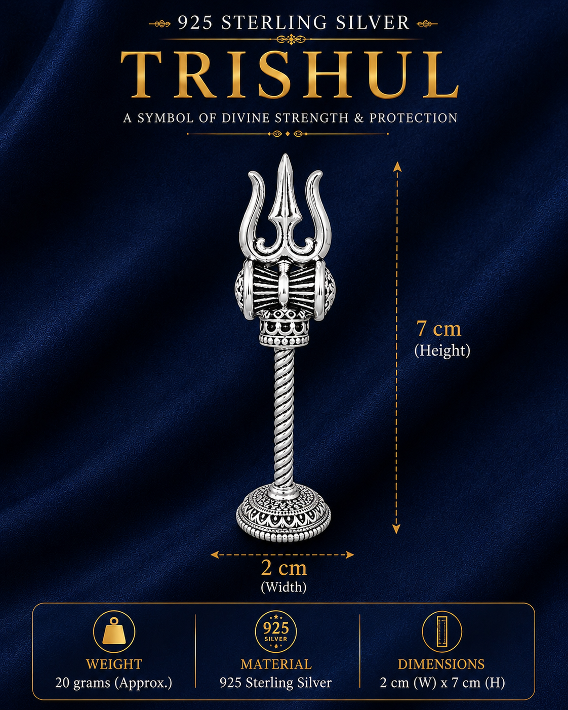 925 Sterling Silver Trishul Idol with Damru Detail – Pooja & Gifting - image 2