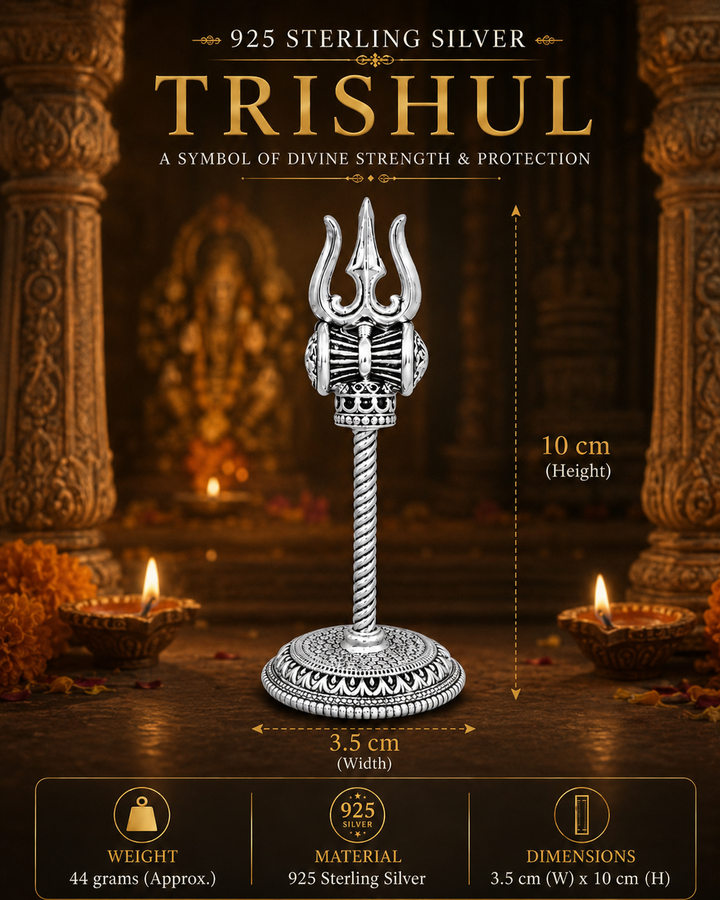 925 Sterling Silver Trishul Idol with Damru Detail – Home Temple & Pooja - image 2
