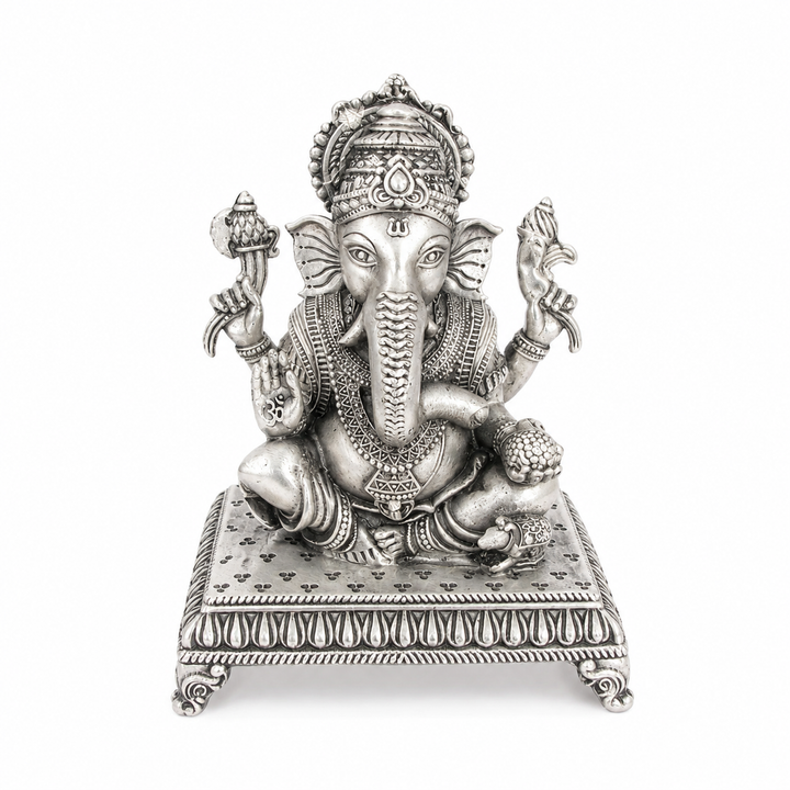 925 Sterling Silver Ganesha Idol on Ornate Pedestal – Pooja & Gifting - image 1