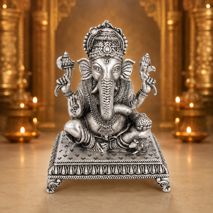 925 Sterling Silver Ganesha Idol on Ornate Pedestal – Pooja & Gifting - image 2