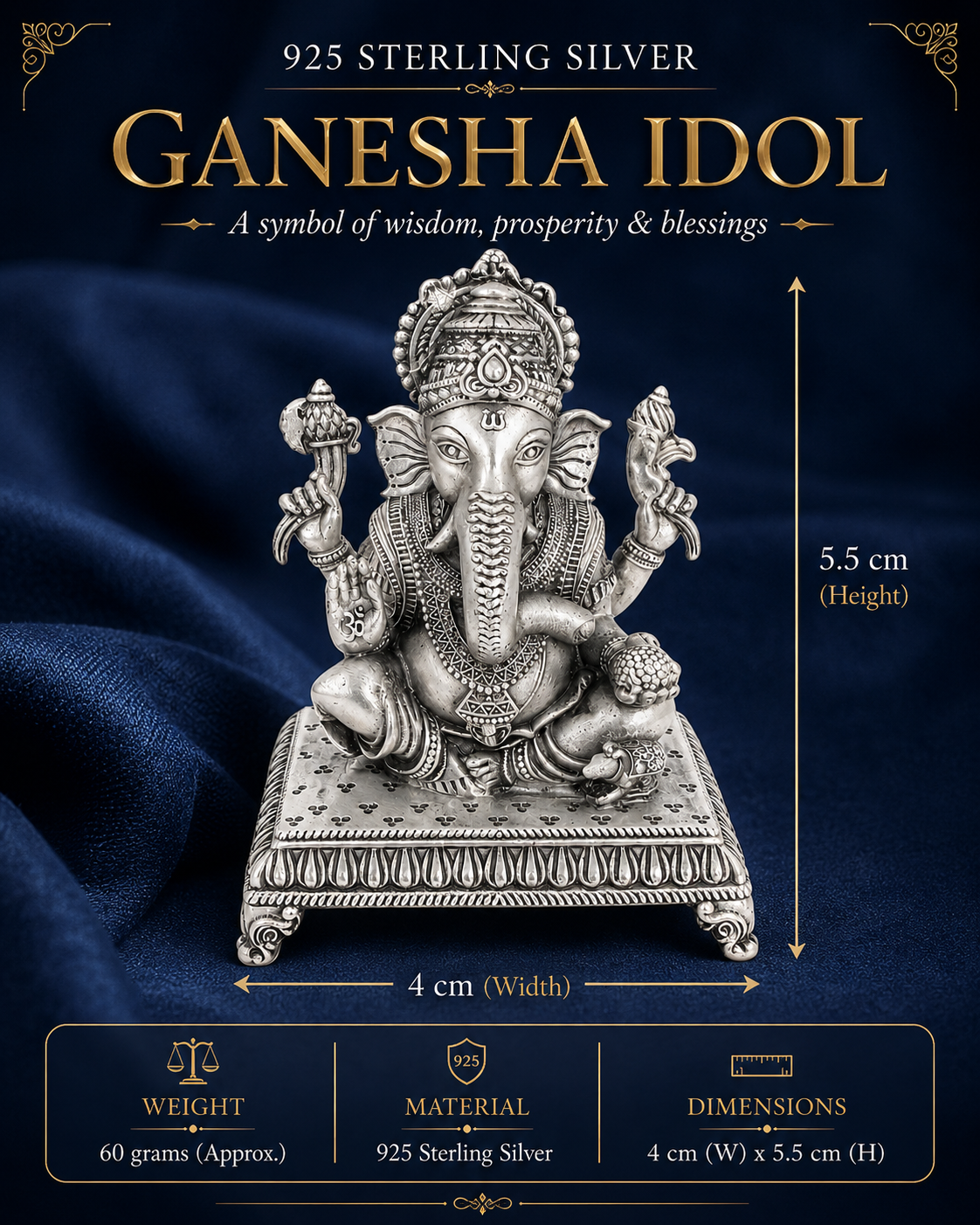 925 Sterling Silver Ganesha Idol on Ornate Pedestal – Pooja & Gifting - image 3