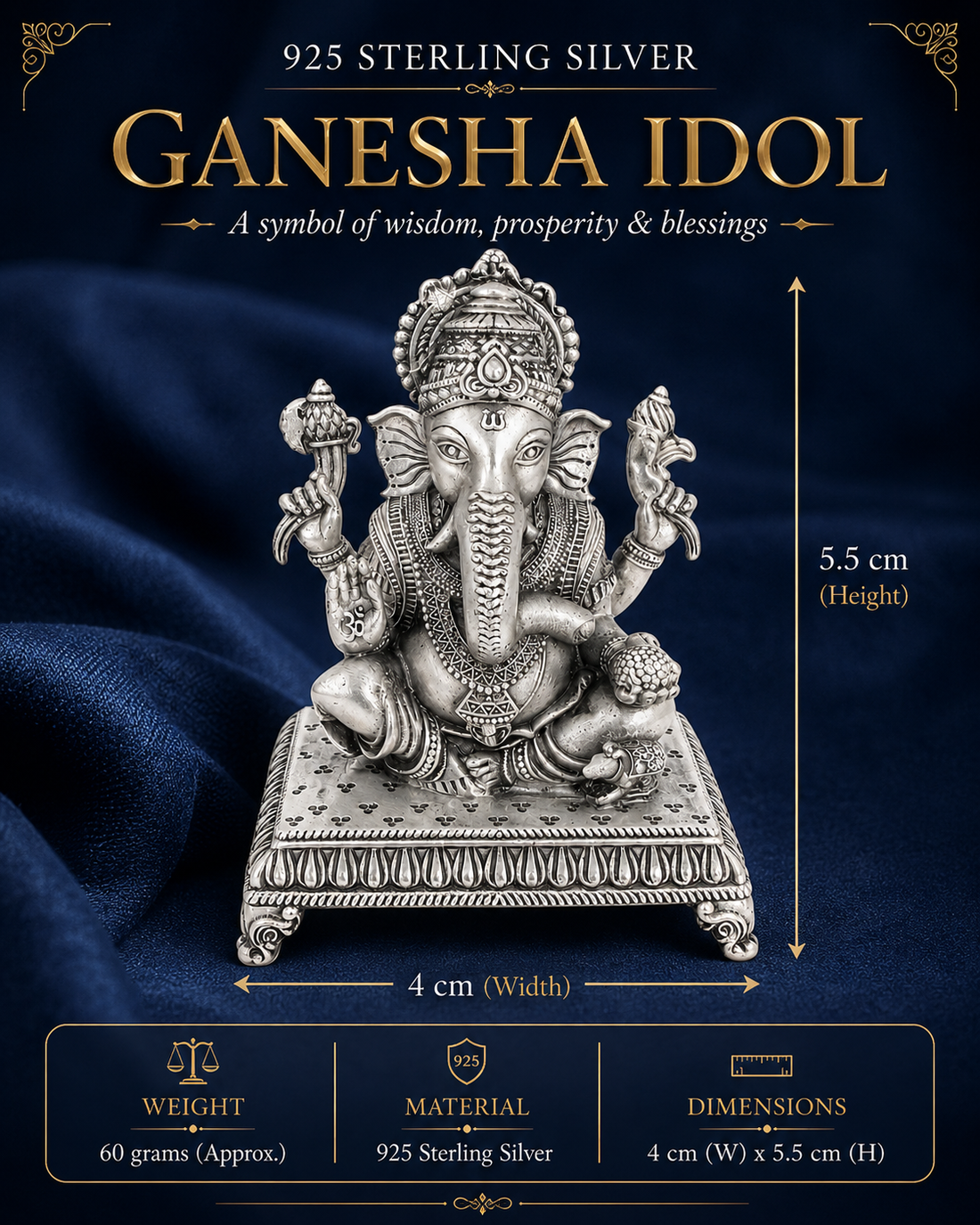 925 Sterling Silver Ganesha Idol on Ornate Pedestal – Pooja & Gifting - image 3