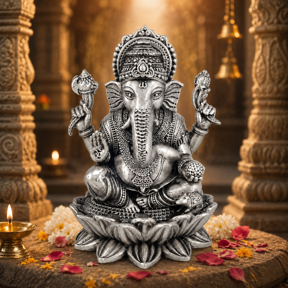 925 Sterling Silver Ganesha Idol on Lotus Base – Pooja & Home Temple - image 2