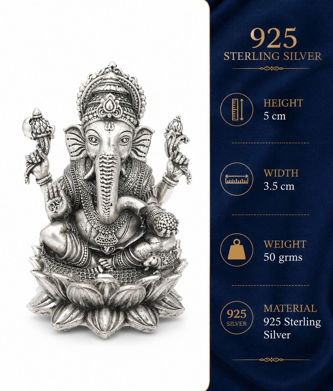 925 Sterling Silver Ganesha Idol on Lotus Base – Pooja & Home Temple - image 3
