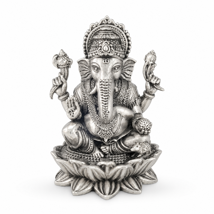 925 Sterling Silver Ganesha Idol on Lotus Base – Premium Pooja & Gifting Murti - image 1