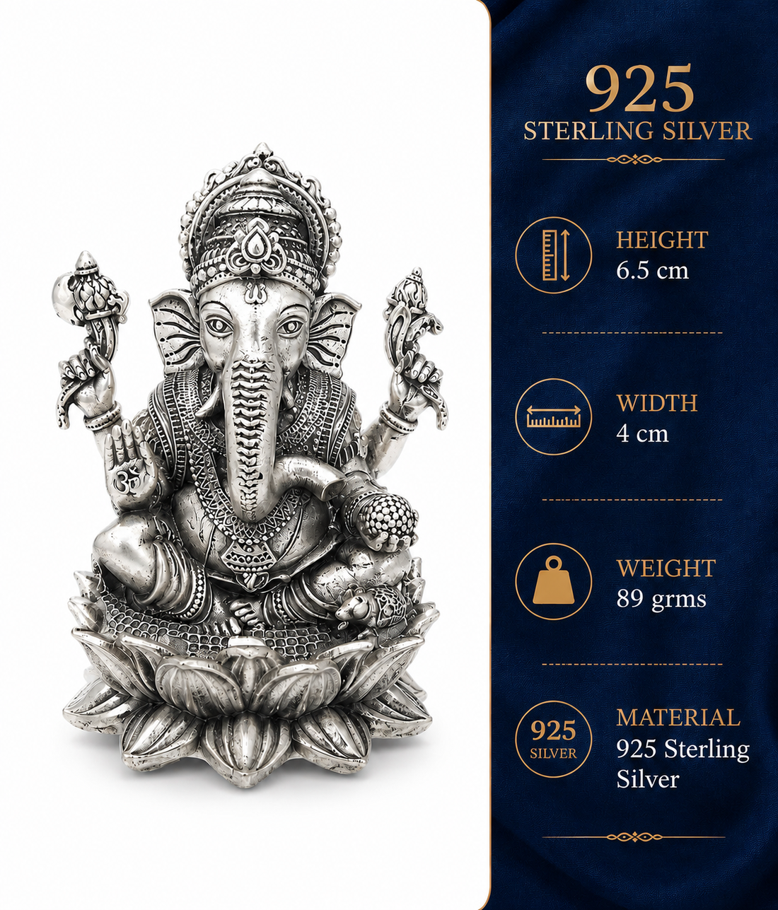 925 Sterling Silver Ganesha Idol on Lotus Base – Premium Pooja & Gifting Murti - image 3