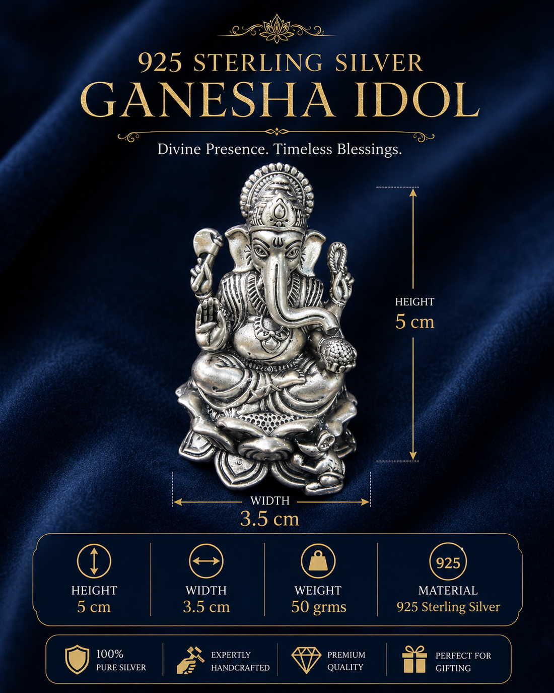 925 Sterling Silver Ganesha Idol – Traditional Pooja & Gifting Murti - image 2