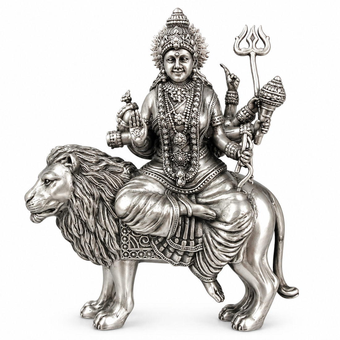 925 Sterling Silver Maa Amba Idol on Lion – Premium Pooja & Gifting Murti - image 1