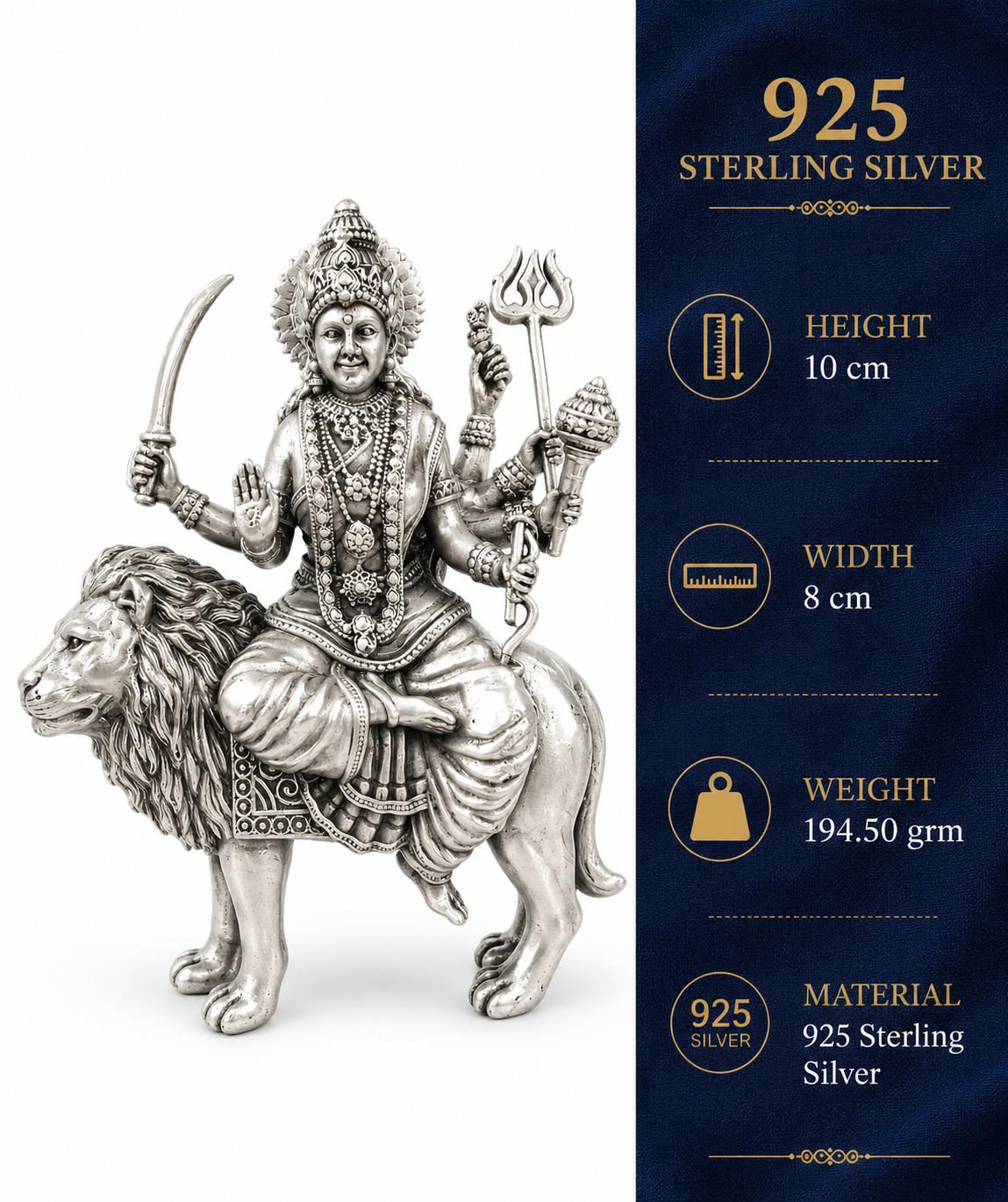 925 Sterling Silver Maa Amba Idol on Lion – Premium Pooja & Gifting Murti - image 3