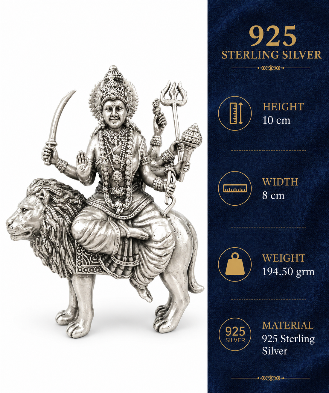 925 Sterling Silver Maa Amba Idol on Lion – Premium Pooja & Gifting Murti - image 3