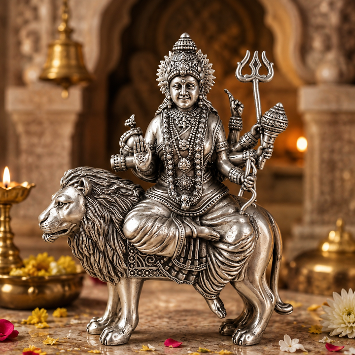 925 Sterling Silver Maa Amba Idol on Lion – Home Temple & Pooja Murti - image 2