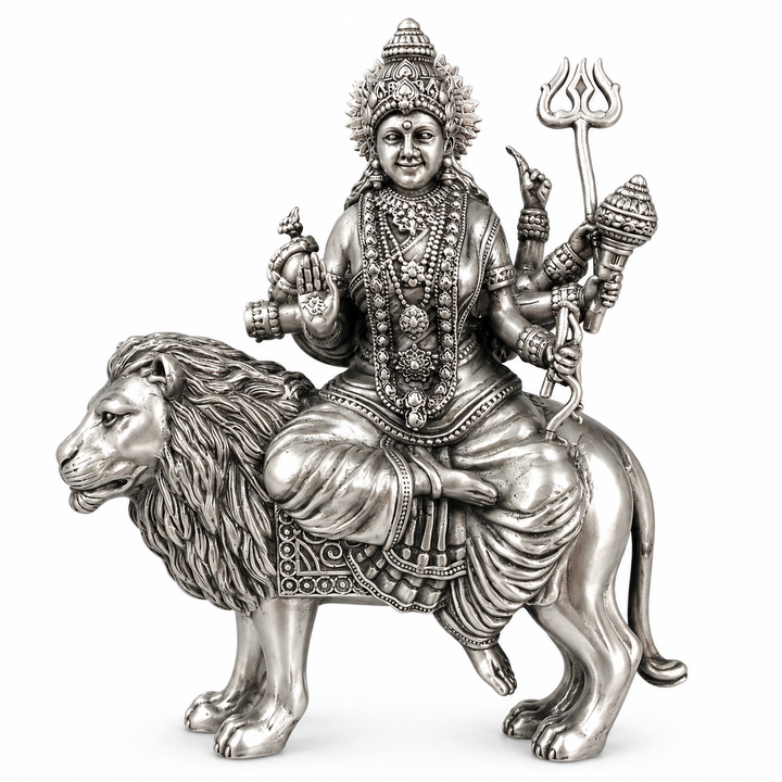 925 Sterling Silver Maa Amba Idol on Lion – Compact Pooja & Gifting Murti - image 1