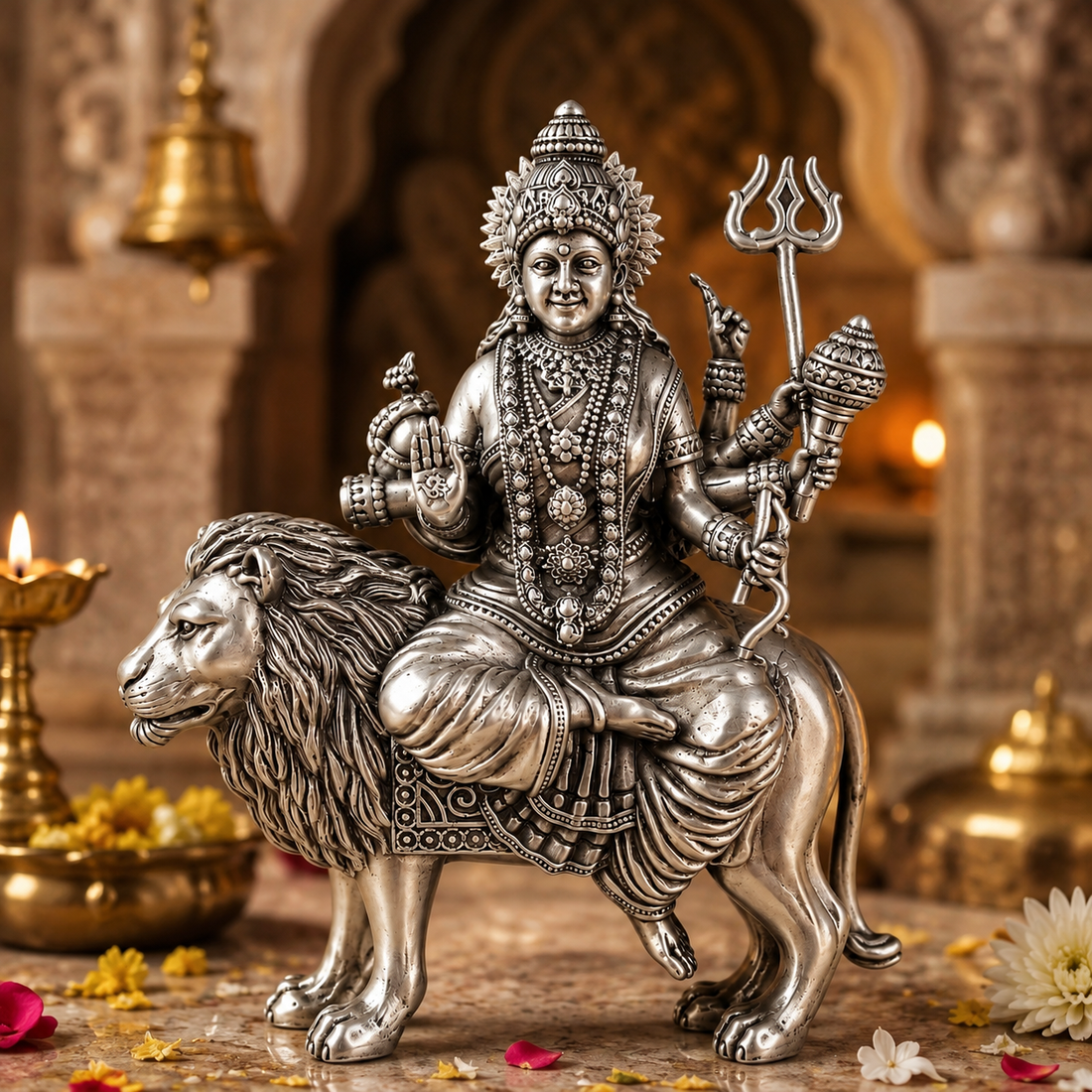 925 Sterling Silver Maa Amba Idol on Lion – Compact Pooja & Gifting Murti - image 2