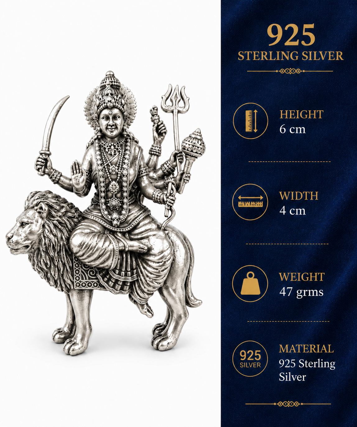 925 Sterling Silver Maa Amba Idol on Lion – Compact Pooja & Gifting Murti - image 3