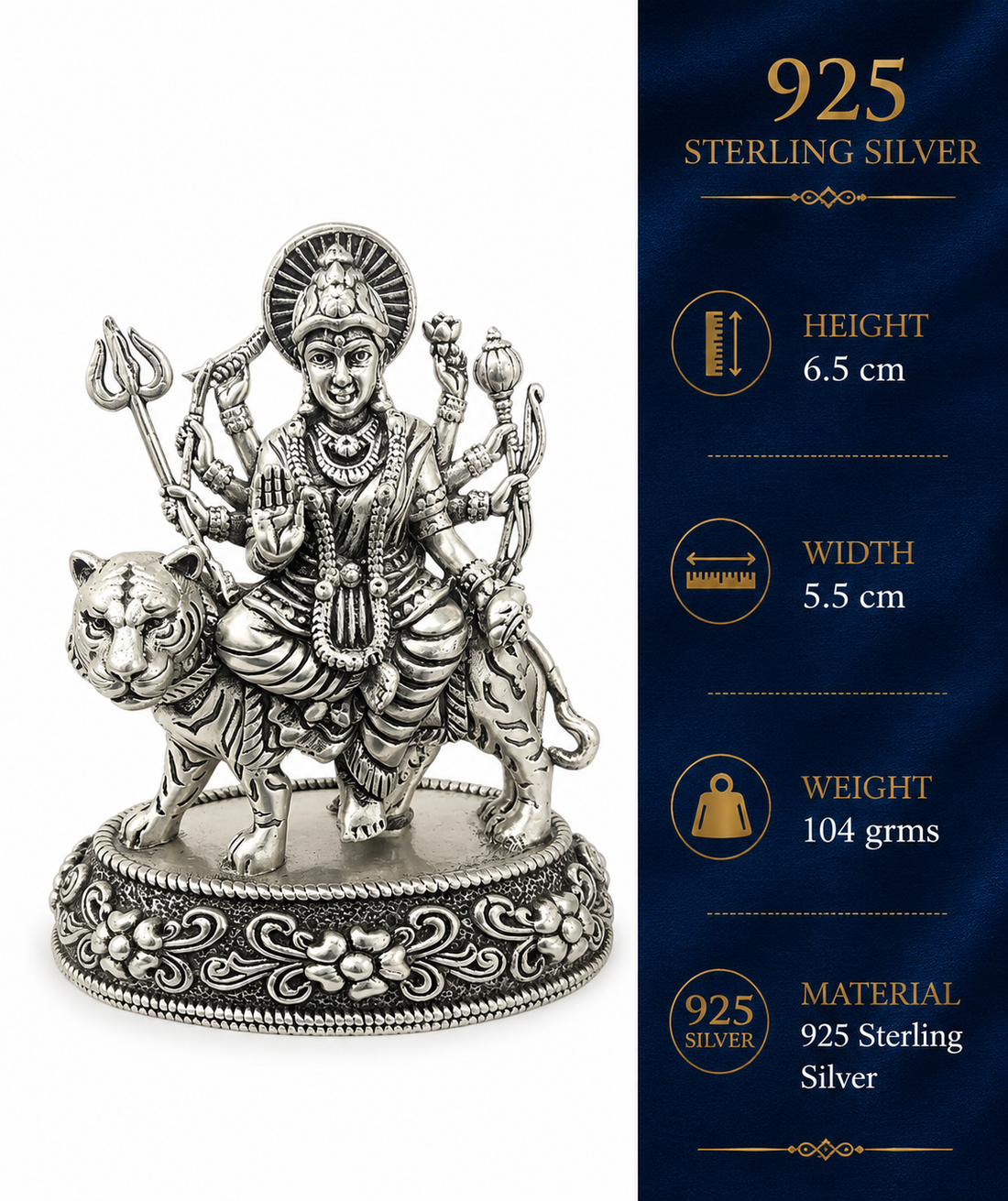 925 Sterling Silver Maa Amba Idol on Tiger with Ornate Base – Pooja & Gifting - image 3