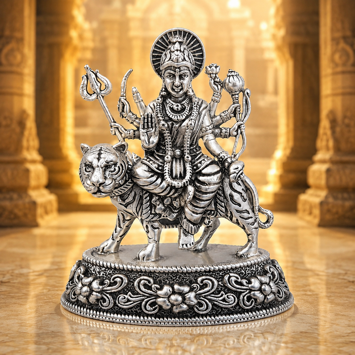 925 Sterling Silver Maa Amba Idol on Tiger – Compact Pooja Murti - image 2