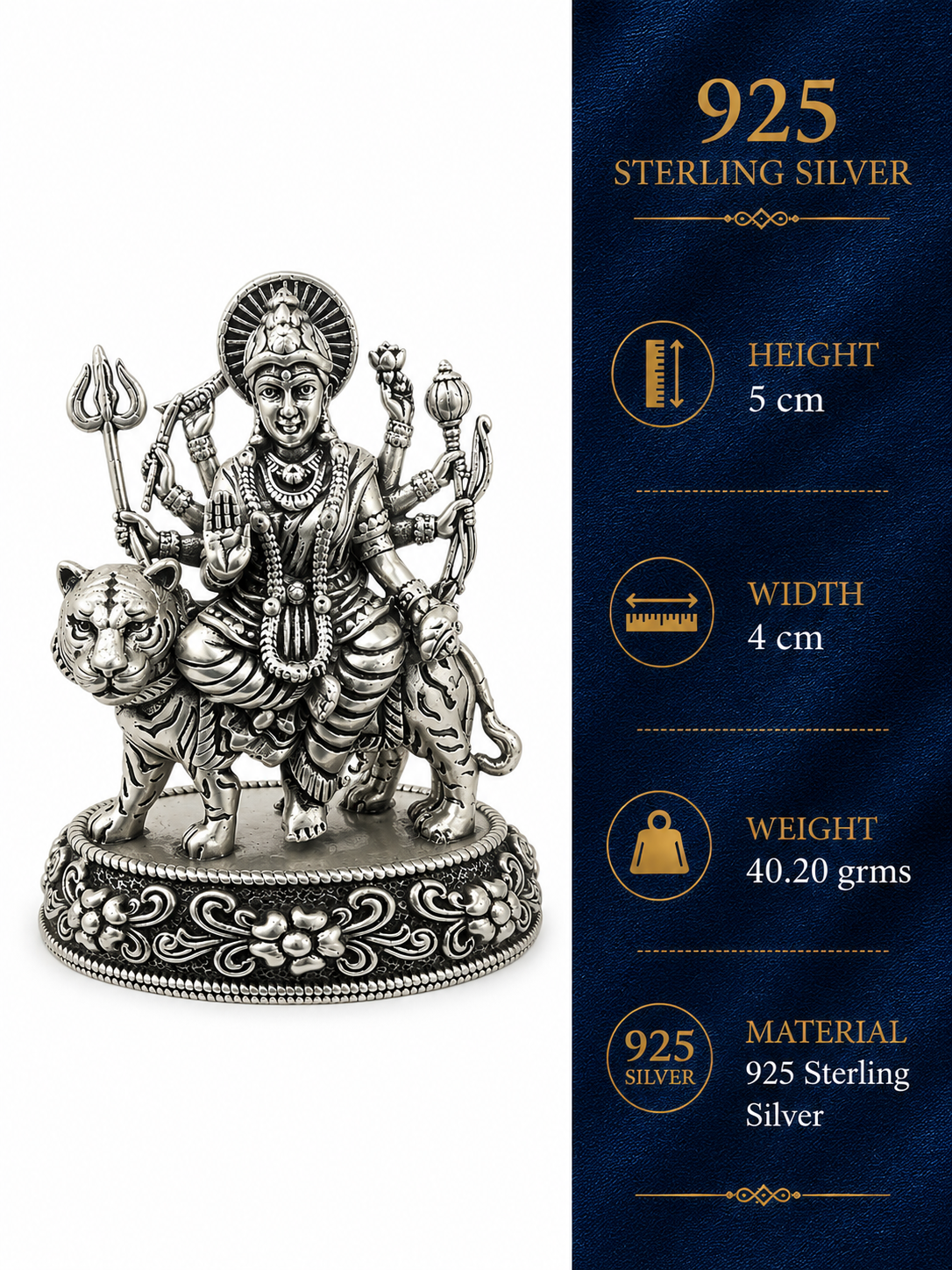 925 Sterling Silver Maa Amba Idol on Tiger – Compact Pooja Murti - image 3