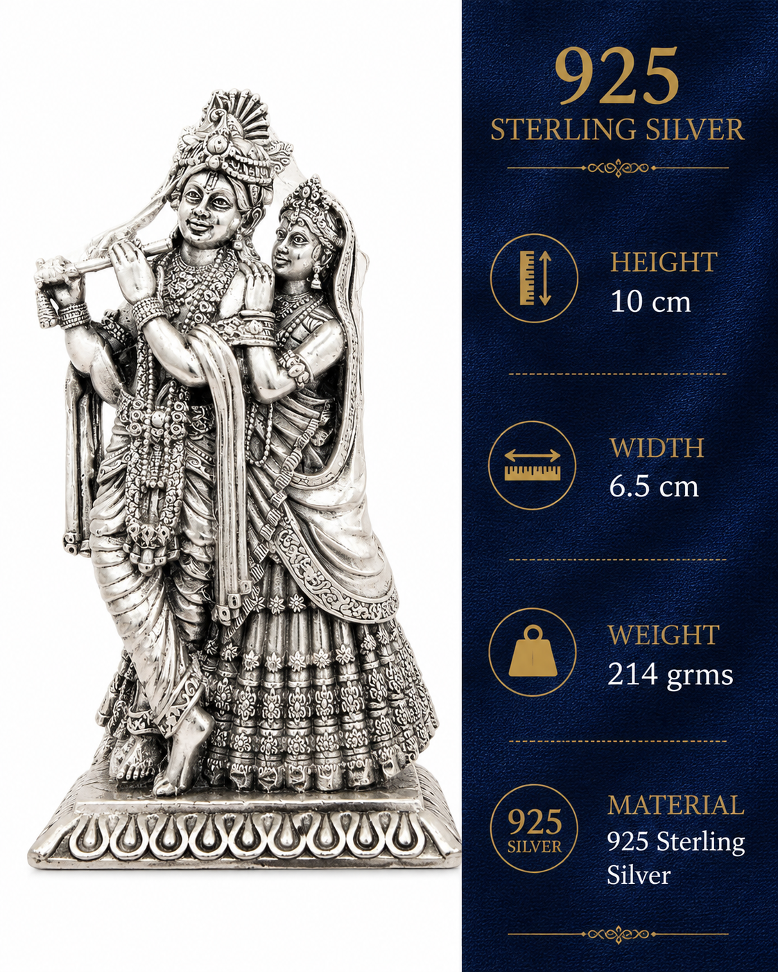 925 Sterling Silver Radha Krishna Idol with Flute – Premium Home Temple & Gifting - image 3