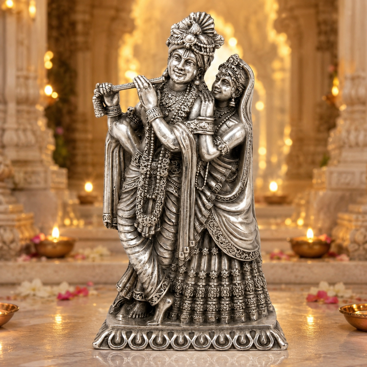 925 Sterling Silver Radha Krishna Idol with Flute – Compact Pooja & Gifting Murti - image 2