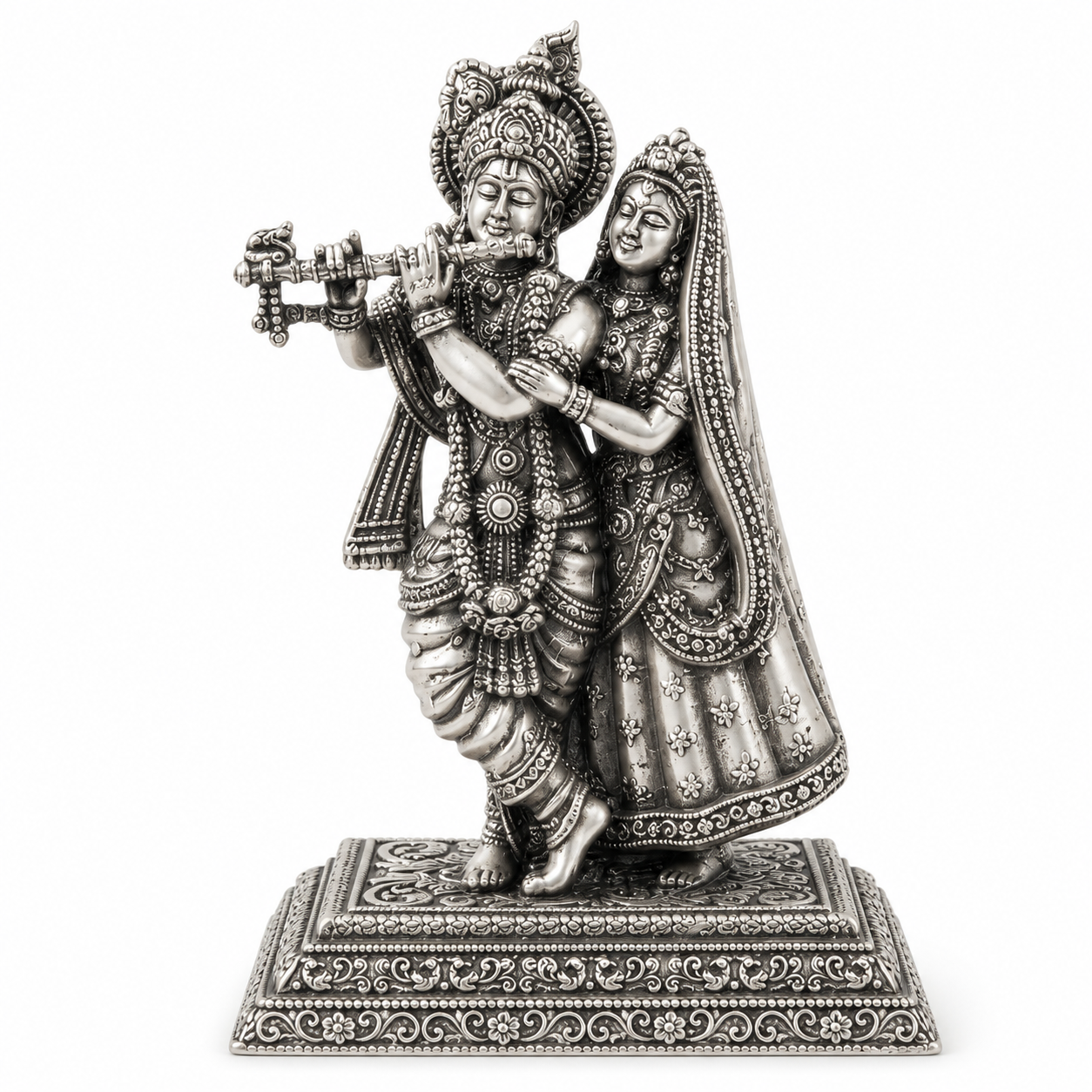 925 Sterling Silver Radha Krishna Idol with Flute – Pooja & Spiritual Gifting - image 1
