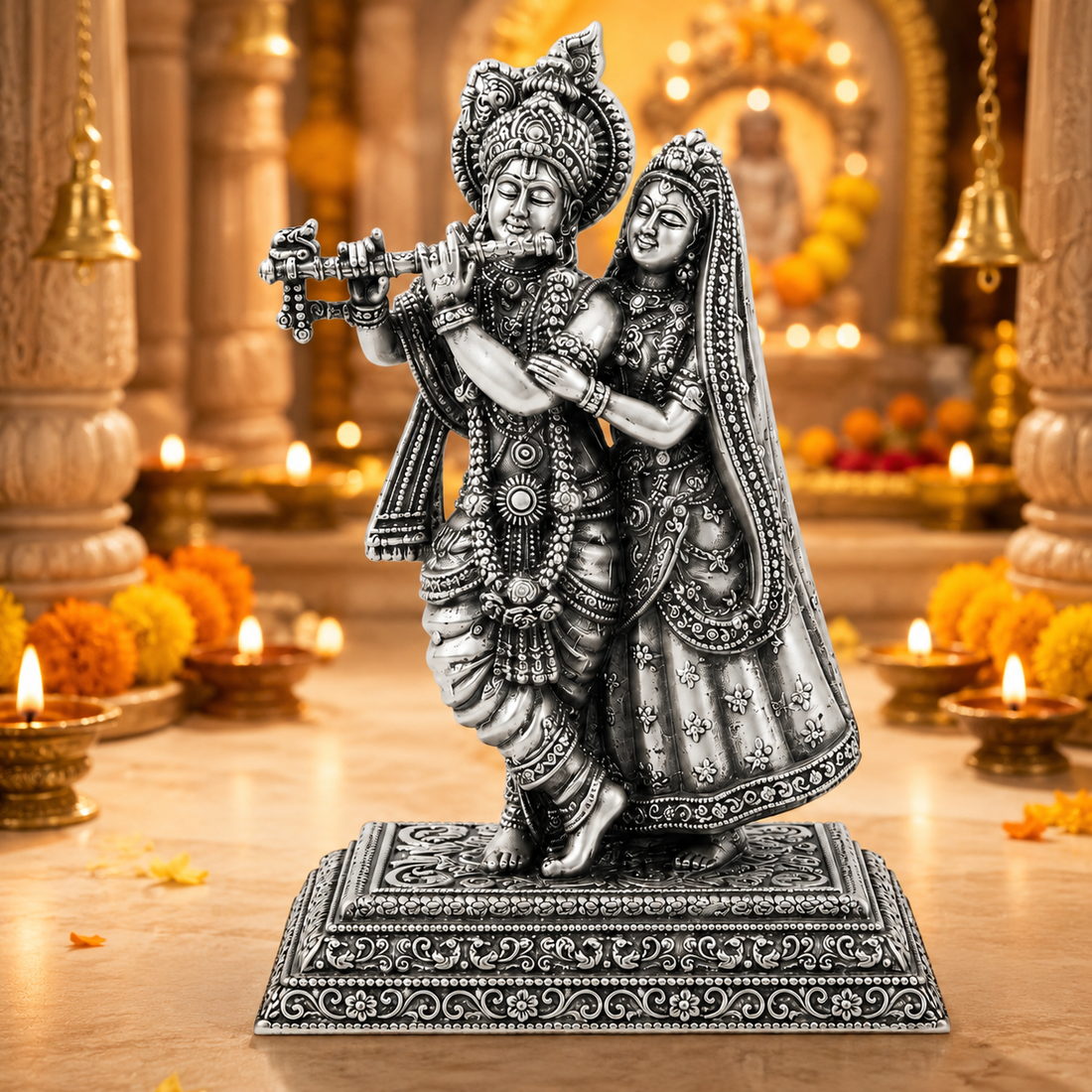 925 Sterling Silver Radha Krishna Idol with Flute – Pooja & Spiritual Gifting - image 2