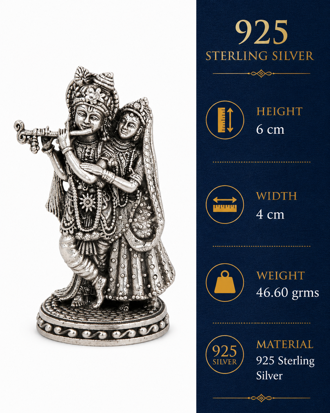 925 Sterling Silver Radha Krishna Idol with Flute – Pooja & Spiritual Gifting - image 3