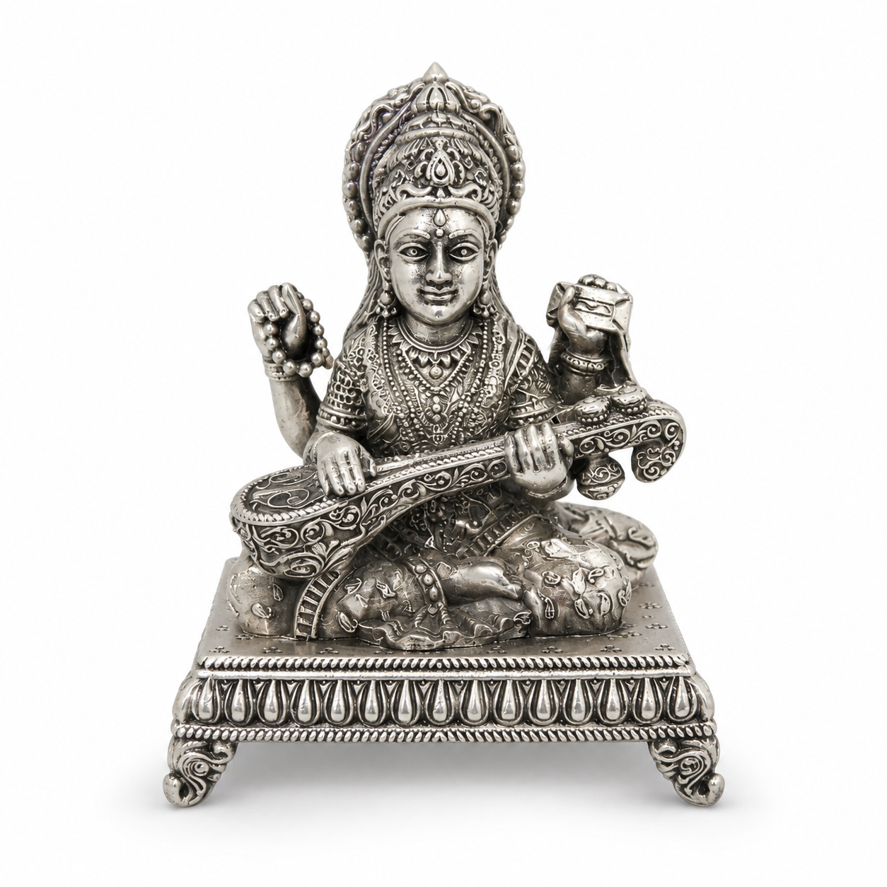 925 Sterling Silver Goddess Saraswati Idol with Veena – Home Temple, Pooja & Gifting - image 1