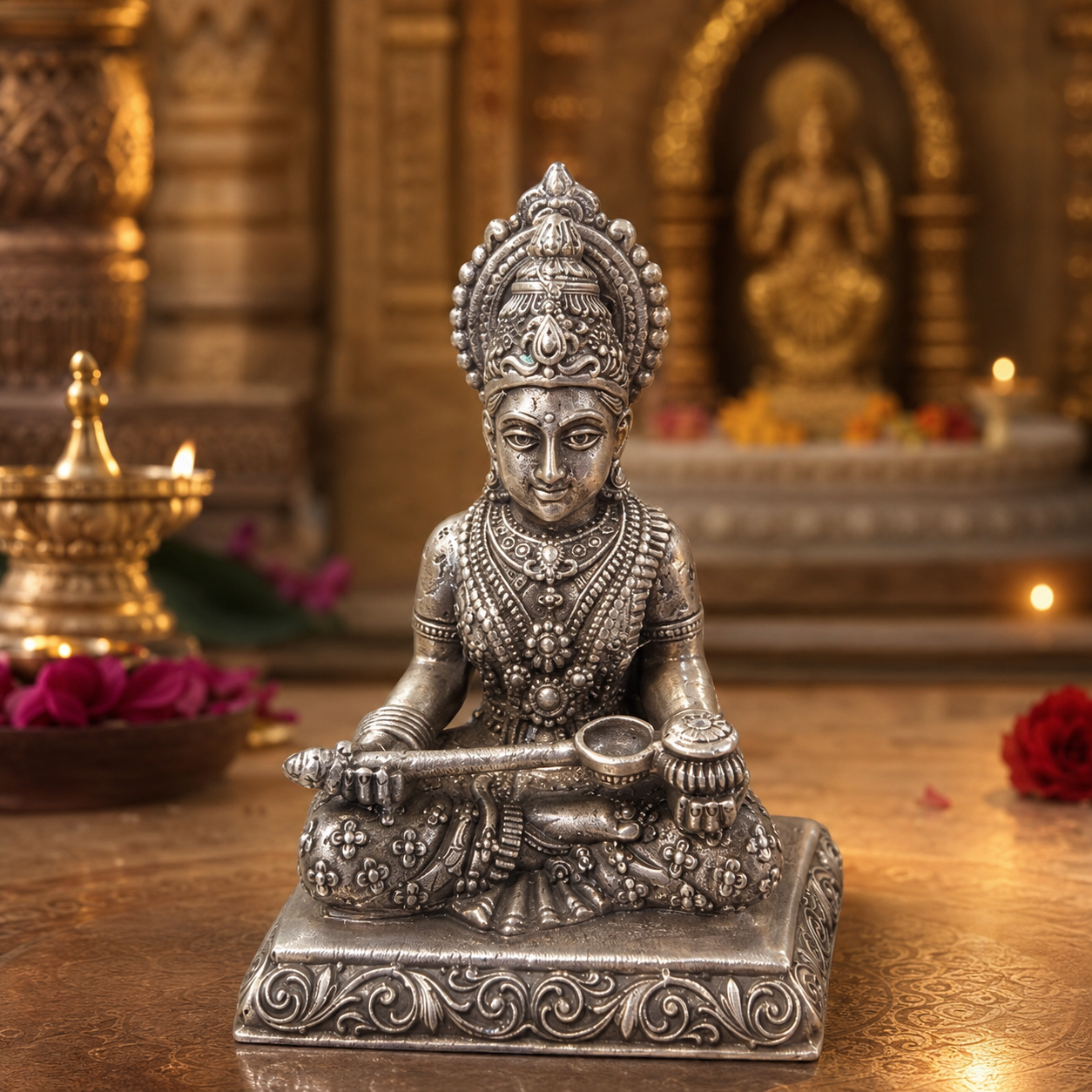 925 Sterling Silver Goddess Annapurna Idol – Traditional Devi Murti for Pooja & Gifting - image 2