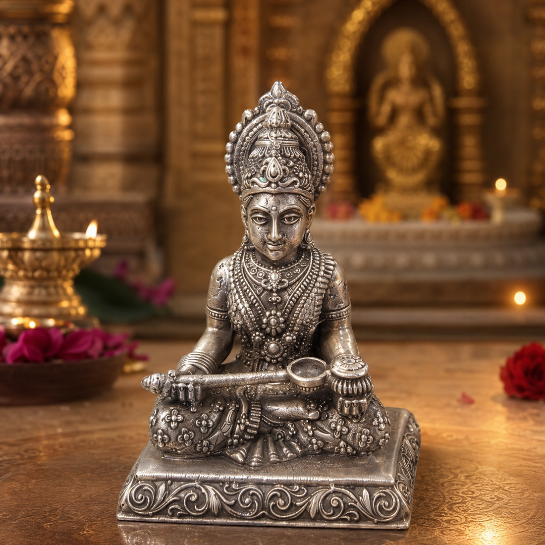 925 Sterling Silver Goddess Annapurna Idol – Traditional Devi Murti for Pooja & Gifting - image 2