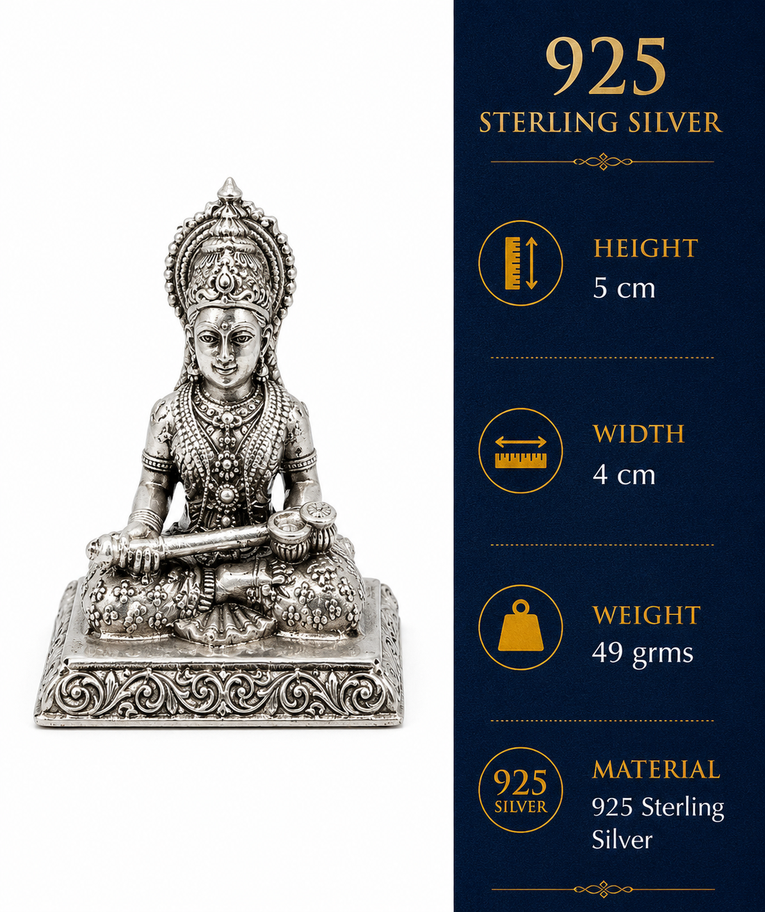 925 Sterling Silver Goddess Annapurna Idol – Traditional Devi Murti for Pooja & Gifting - image 3