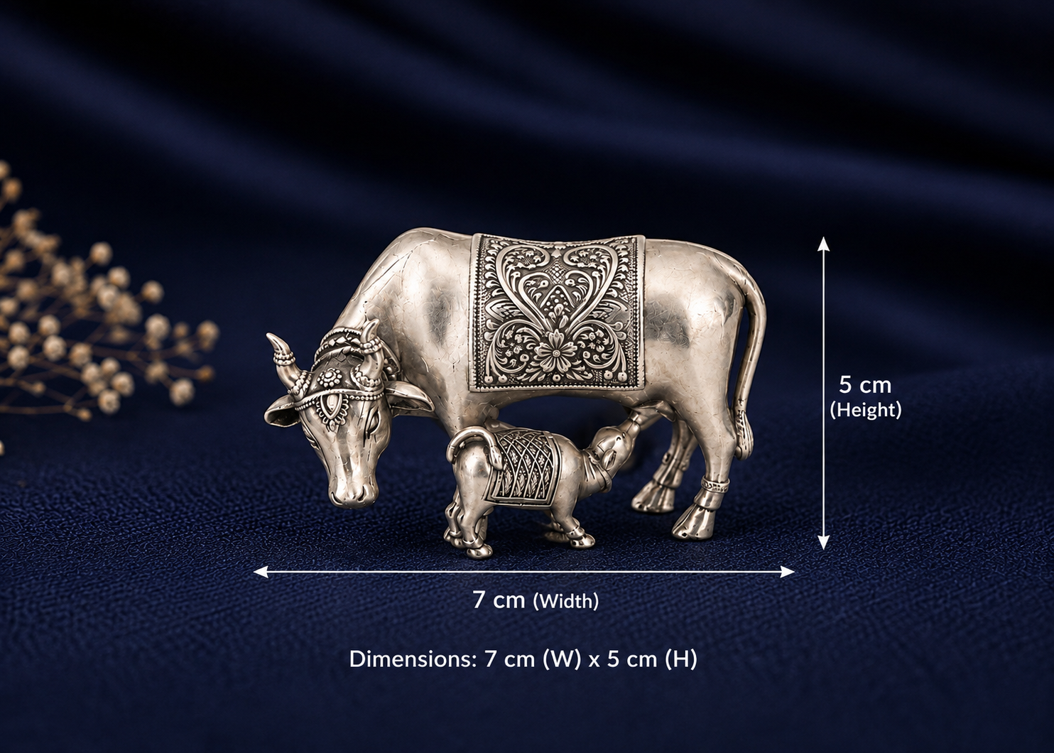 925 Sterling Silver Kamdhenu Cow with Calf Idol – Vastu, Pooja & Gifting - image 3
