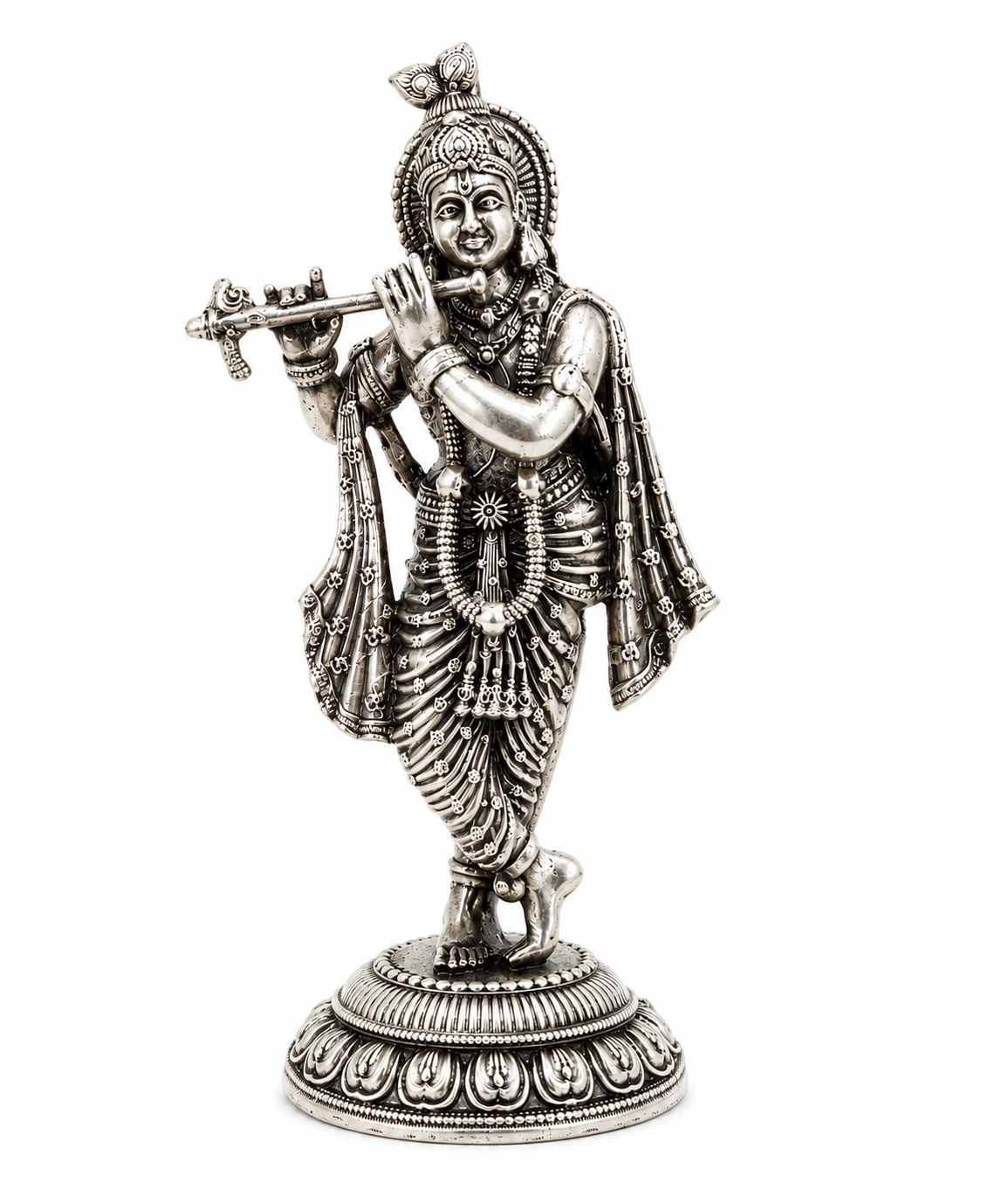 925 Sterling Silver Lord Krishna Idol with Flute – Standing Krishna Murti for Home Temple & Gifting - image 1