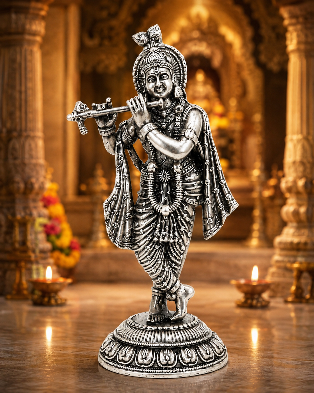 925 Sterling Silver Lord Krishna Idol with Flute – Standing Krishna Murti for Home Temple & Gifting - image 2