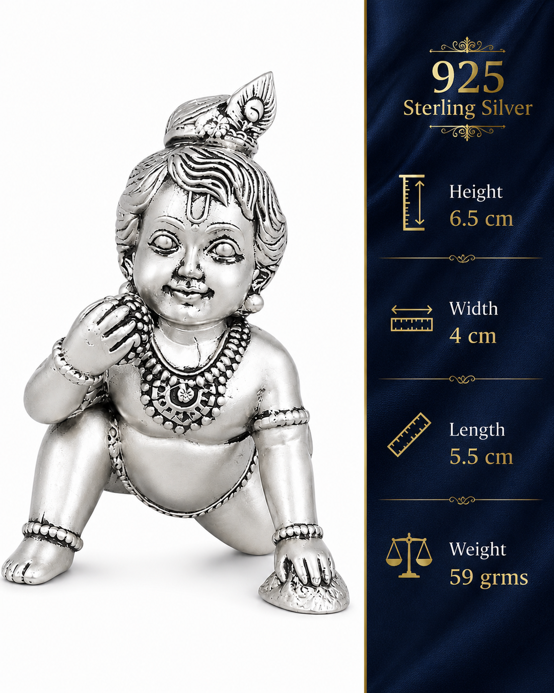 925 Sterling Silver Bal Krishna Crawling Idol – Laddu Gopal Murti for Pooja & Gifting - image 3