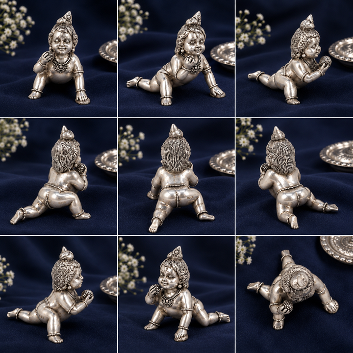 925 Sterling Silver Bal Krishna Crawling Idol – Compact Laddu Gopal Murti for Pooja & Gifting - image 2