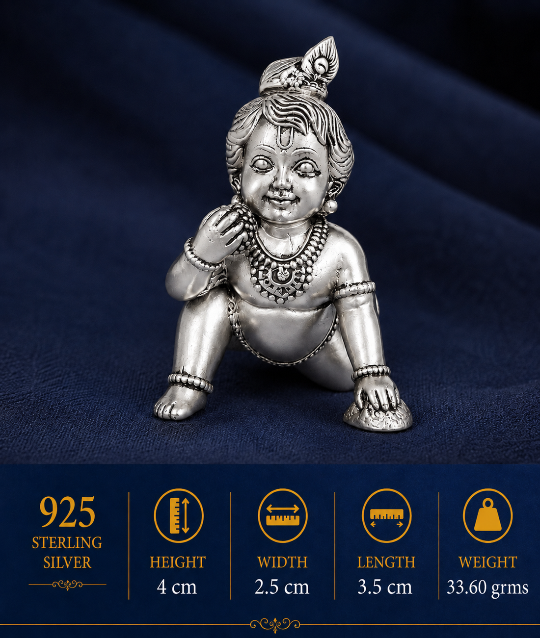 925 Sterling Silver Bal Krishna Crawling Idol – Compact Laddu Gopal Murti for Pooja & Gifting - image 3